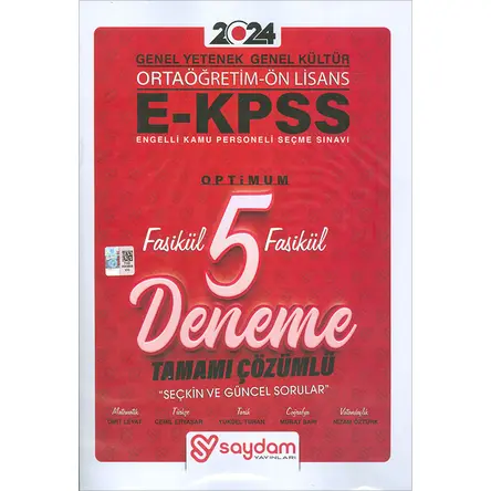 2024 EKPSS Lise Ortaöğretim Ön Lisans Optimum Fasikül 5 Deneme Çözümlü Saydam Yayınları