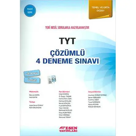 Esen TYT Çözümlü 4 Deneme Sınavı Mavi Seri