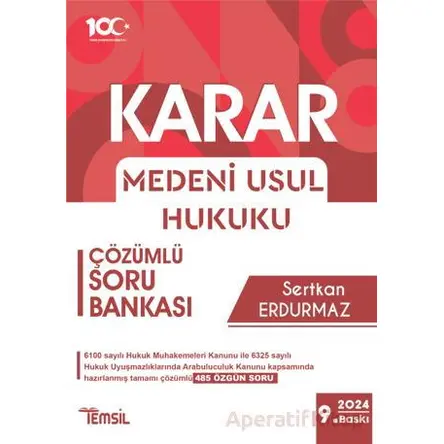 Karar Medeni Usul Hukuku Çözümlü Soru Bankası - Sertkan Erdurmaz - Temsil Kitap