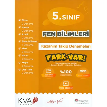 5.Sınıf Fen Bilimleri Kazanım Takip Denemeleri KVA Yayınları 2024 öncesi müfredat