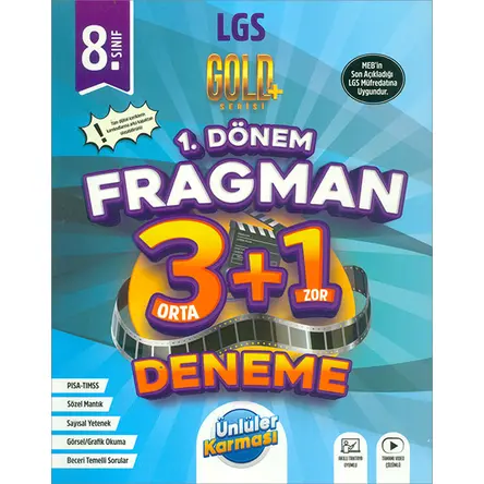 8.Sınıf LGS Tüm Dersler 1.Dönem Fragman 3+1 Deneme Gold Serisi Ünlüler Karması