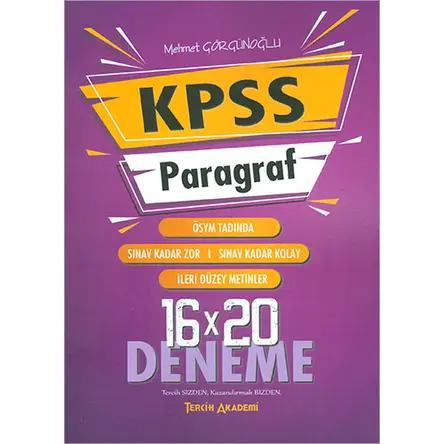 KPSS Paragraf 16x20 Deneme Tercih Akademi Yayınları