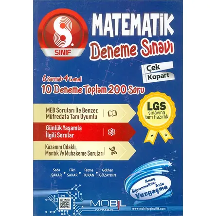 8.Sınıf Matematik 10 lu Çek Kopart Deneme Sınavı (Kampanyalı) Mobil Yayıncılık