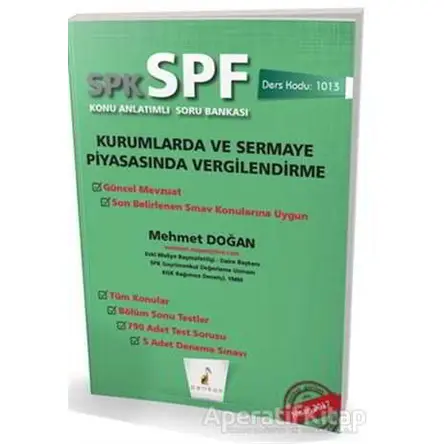 SPK - SPF Kurumlarda ve Sermaye Piyasasında Vergilendirme Konu Anlatımlı Soru Bankası