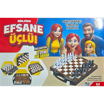 Efsane Üçlü (Satranç Tavla Dama) 3 Oyun Bir Arada