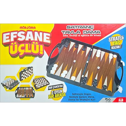 Efsane Üçlü (Satranç Tavla Dama) 3 Oyun Bir Arada