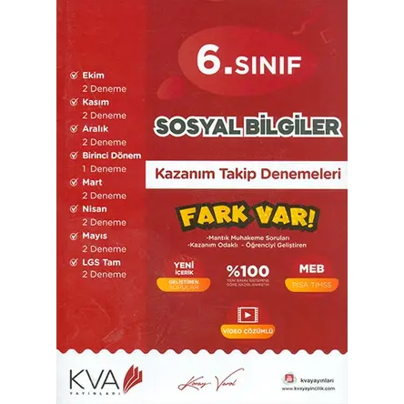 6.Sınıf Sosyal Bilgiler Kazanım Takip Denemeleri KVA Yayınları