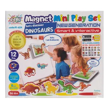 Jagu Magnet Playset Dinozorlar 8mm 12 Parça Puzzle - Akar Oyuncak
