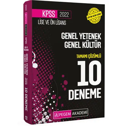 Pegem Akademi 2022 KPSS Lise ve Önlisans Adayları İçin Tamamı Çözümlü 10 Deneme
