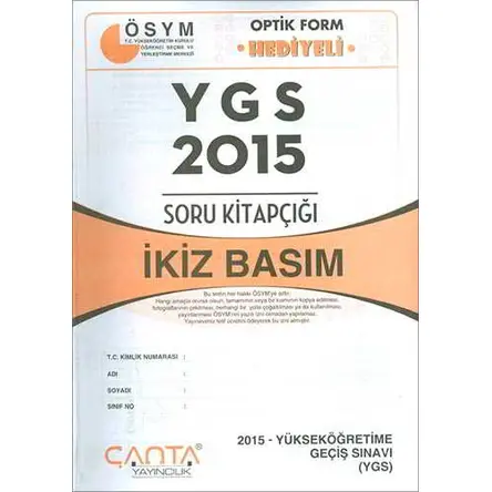Çanta Yayınları YGS 2015 Soru Kitapçığı İkiz Basım