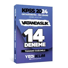 Yediiklim 2024 KPSS Ortaöğretim - Ön Lisans Vatandaşlık Tamamı Çözümlü 14 Deneme