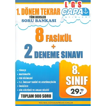 LGS 8.Sınıf 1.Dönem Tekrar Tüm Dersler Soru Bankası Çapa Yayınları