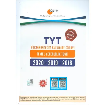 ÖSYM 2020-2019-2018 TYT Video Çözümlü Tıpkı Basım Orijinal Çıkmış Sorular A Yayınları