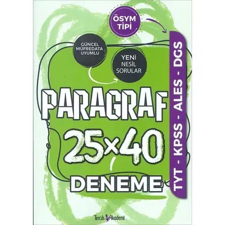 ÖSYM Tipi Paragraf 40 Deneme Sınavı Tercih Akademi Yayınları