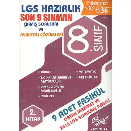 Özgül 8.Sınıf LGS Son 9 Sınavın Çıkmış Soruları ve Ayrıntılı Çözümleri 2.Kitap