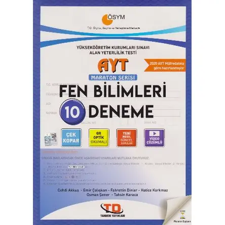 Tandem AYT Maraton Serisi Fen Bilimleri 10 Deneme