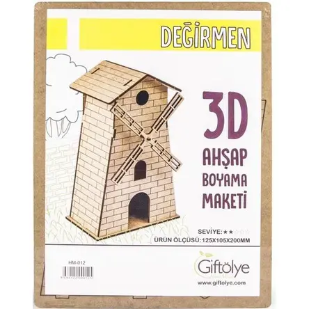 Yel Değirmeni 3D Ahşap Boyama Maketi